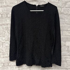 Akris‎ Black Jacquard Brocade-Style Silk Embossed Crewneck Size 10 Floral Roses